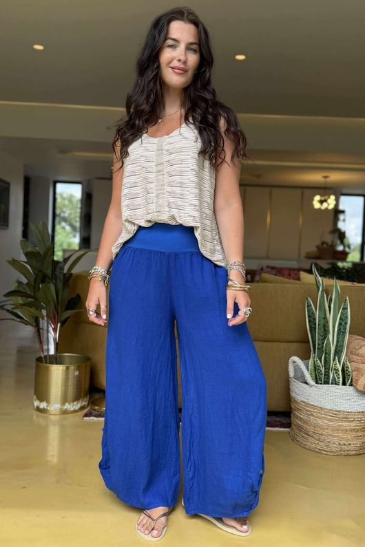 Pure Linen Jensen Hook Up Pant Mediterranean Blue